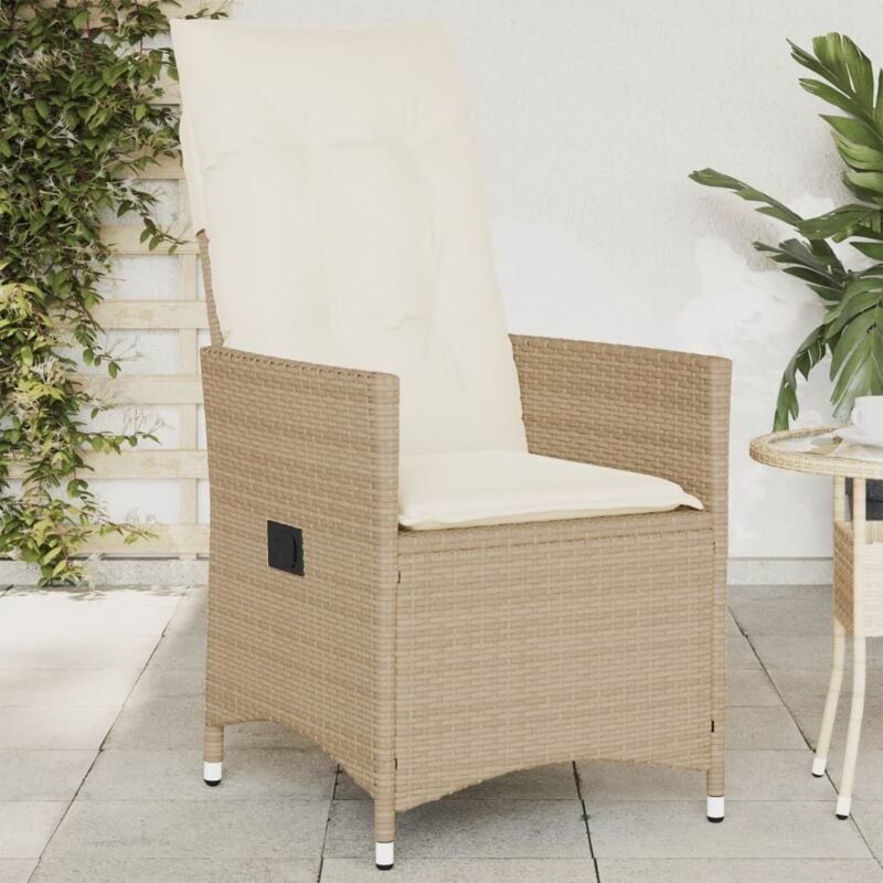Chaise inclinable de jardin avec coussins beige résine tressée Vidaxl