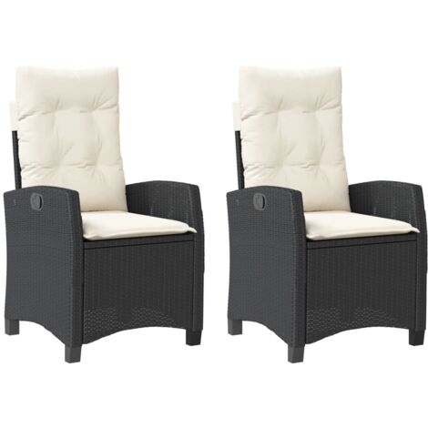 Chaises inclinables de jardin lot de 2 et coussins noir rotin
