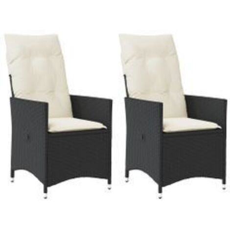 Chaises inclinables de jardin lot de 2 et coussins noir rotin
