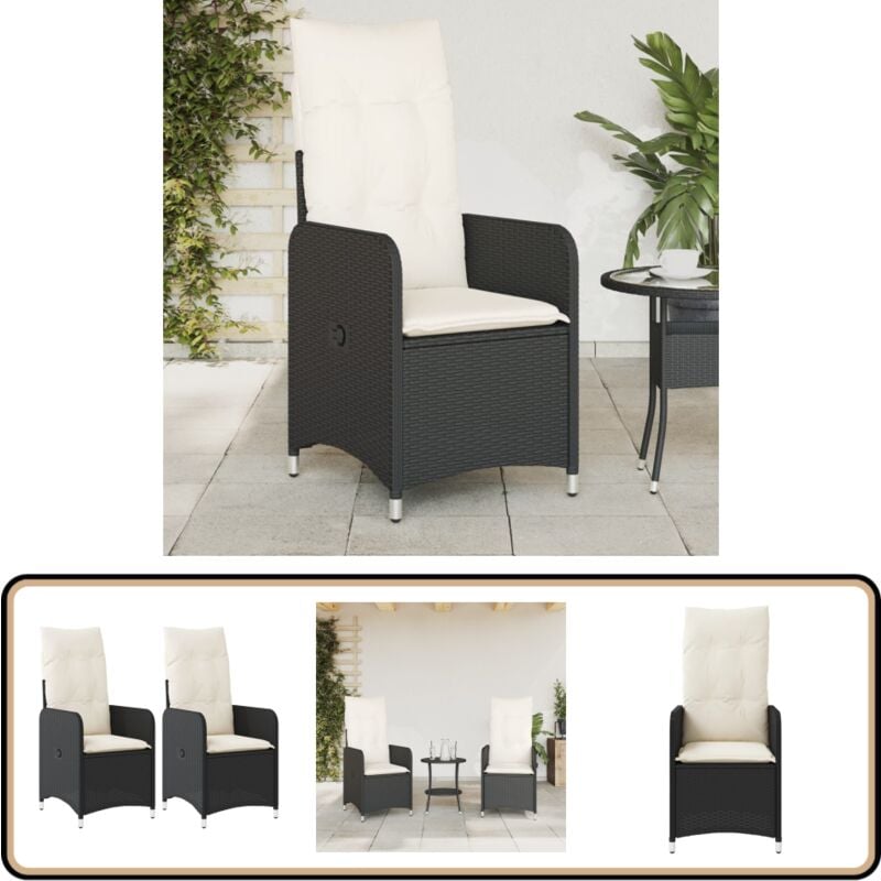 Chaises inclinables de jardin lot de 2 et coussins noir rotin - Chaise De Jardin - Fauteuil De Jardin - Chaise Inclinable - Mobilier De Jardin