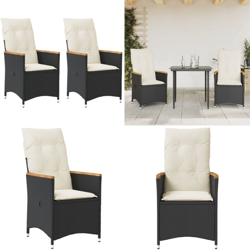 Chaises inclinables de jardin lot de 2 et coussins noir rotin - Chaise De Jardin Inclinable - Fauteuil De Jardin - Mobilier De Jardin - Chaise Patio