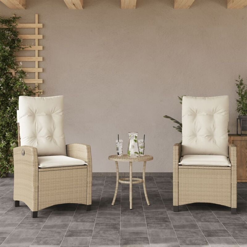 Vidaxl - Chaises inclinables de jardin lot de 2 et coussins beige rotin