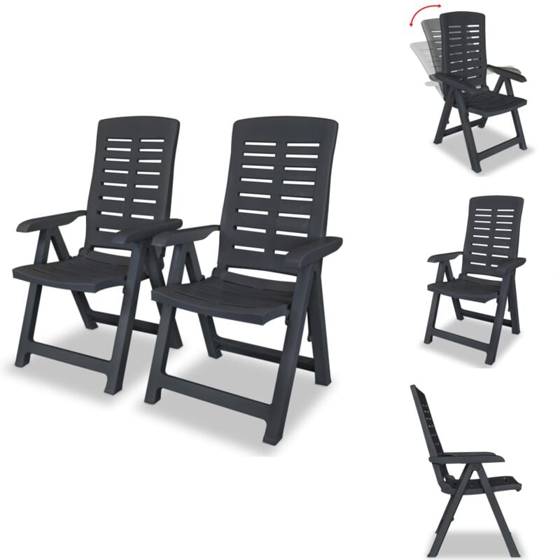 Vidaxl - Chaises inclinables de jardin lot de 2 Plastique Anthracite - Chaise De Jardin - Chaise Pliable - Chaise Inclinable - Mobilier De Jardin