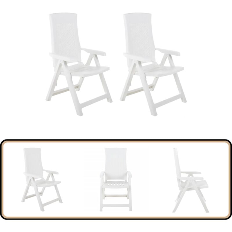 Chaises inclinables de jardin lot de 2 Plastique Blanc - Chaise De Jardin - Chaise Inclinable - Mobilier De Jardin - Meubles De Terrasse - Fauteuil
