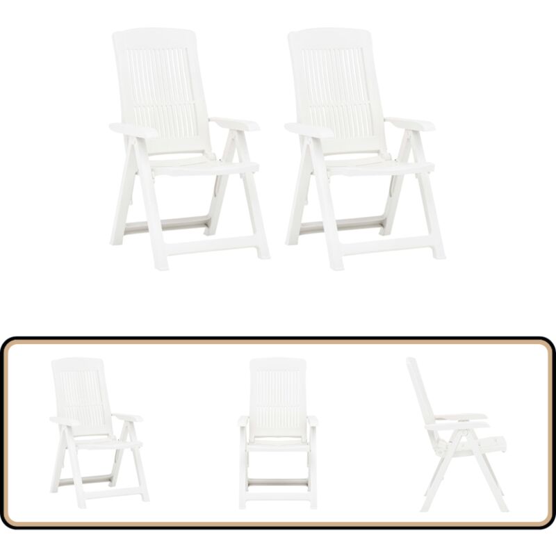 Chaises inclinables de jardin lot de 2 Plastique Blanc - Chaise De Jardin - Chaise Pliante - Mobilier De Jardin - Fauteuil De Jardin - Terrasse
