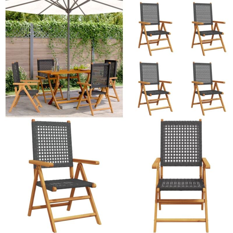 Chaises inclinables de jardin lot de 4 noir rotin bois massif - Chaise De Jardin Inclinable - Fauteuil De Jardin - Mobilier De Jardin - Meubles De