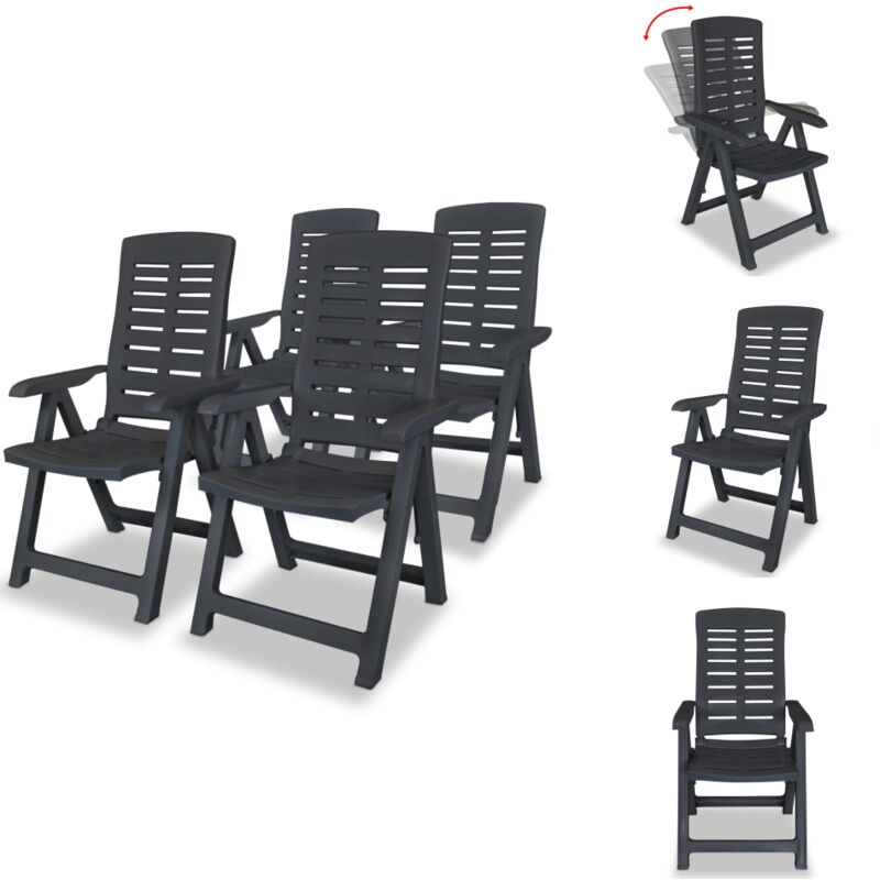 Chaises inclinables de jardin lot de 4 Plastique Anthracite - Chaise De Jardin - Chaise Inclinable - Mobilier De Jardin - Fauteuil De Jardin