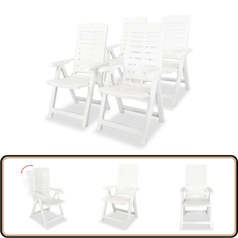 Chaises inclinables de jardin lot de 4 Plastique Blanc - Chaise De Jardin - Chaise Pliable - Chaise Extérieure - Mobilier De Jardin - Chaises Blanches