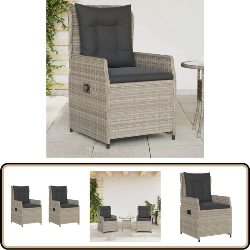 Chaises inclinables de jardin lot de2 gris clair résine tressée - Chaise De Jardin Inclinable - Fauteuil De Jardin - Chaise Patio - Mobilier De