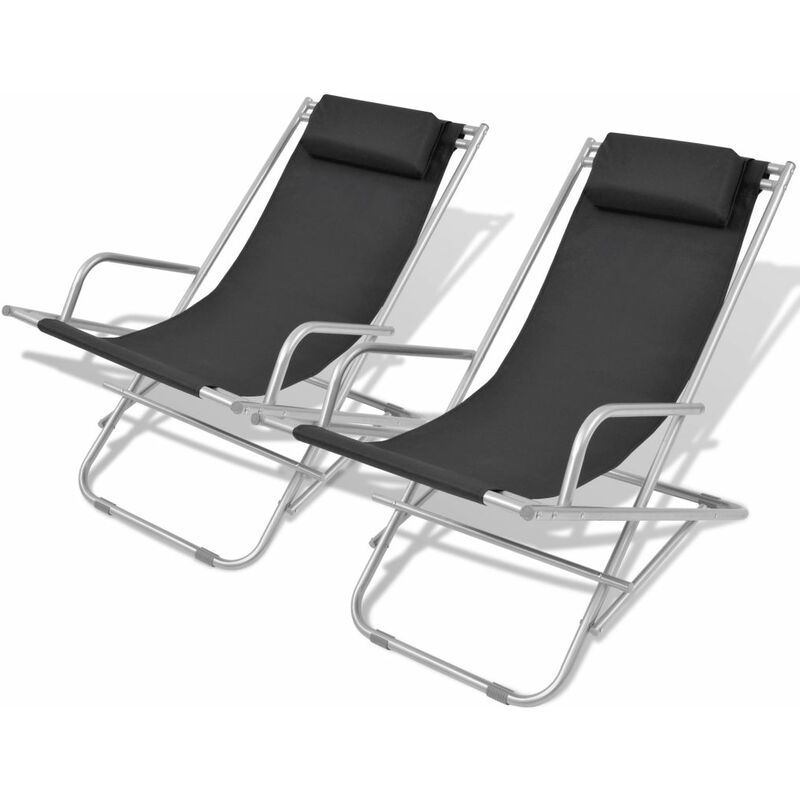Chaises inclinables de terrasse 2 pcs Acier Noir