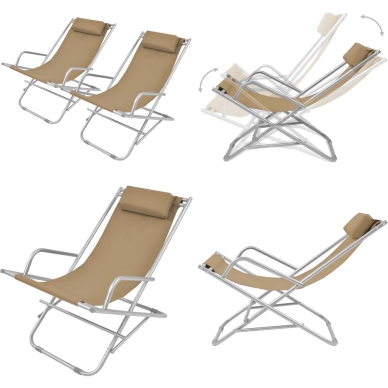 Vidaxl - Chaises inclinables de terrasse lot de2 Acier Taupe - Transat Pliable - Chaise Longue - Bain De Soleil - Mobilier De Jardin - Fauteuil De