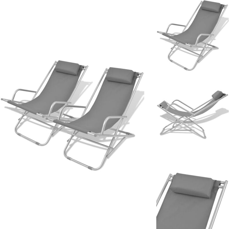 Chaises inclinables de terrasse lot de 2 acier gris - Transat Pliable - Chaise Longue - Mobilier De Jardin - Salon De Jardin - Lit De Bronzage
