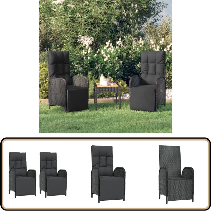 Chaises inclinables d'extérieur et coussins lot de 2 Poly rotin - Chaise Inclinable - Fauteuil De Jardin - Meubles De Jardin - Mobilier Extérieur