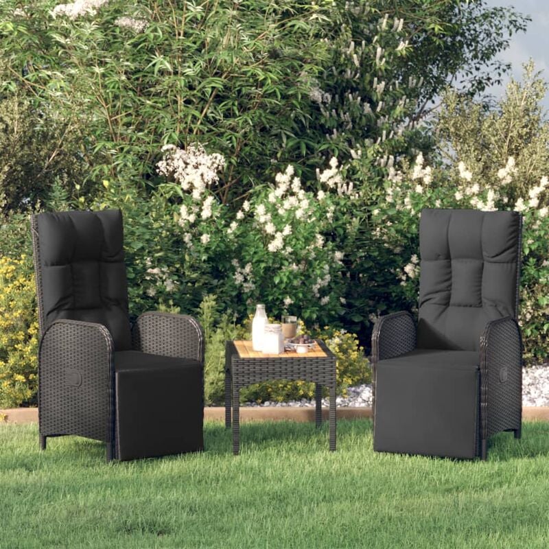 Vidaxl - Chaises inclinables d'extérieur et coussins2pcs Poly rotin Noir
