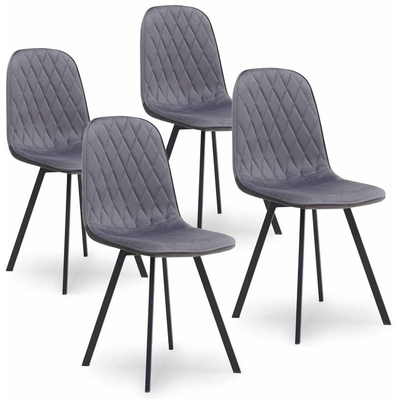 mobilier deco - chaises livio lot de 4 chaises en tissu gris velours gris