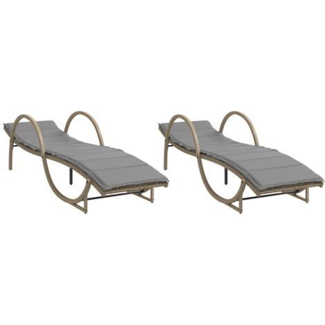 Chaises longue，Bain de soleil，Transats lot de 2 avec coussins beige résine tressée CFW40385