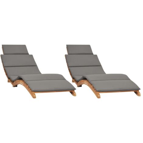Chaises longue，Bain de soleil，Transats lot de 2 avec coussins Bois massif de teck CFW22738