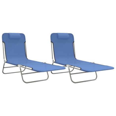 Chaises longue，Bain de soleil，Transats pliables lot de 2 bleu textilène et acier CFW87335