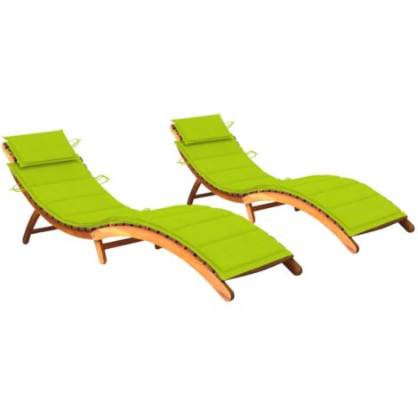 Chaises longues 2 pcs avec coussins Bois d'acacia solide 26