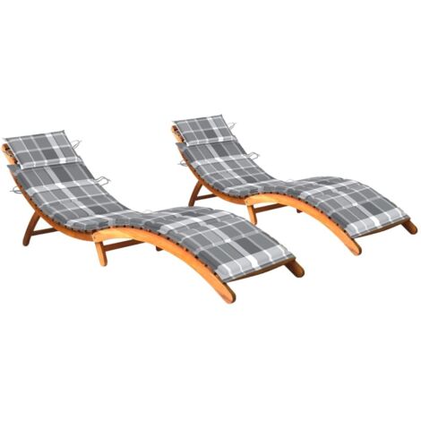 Chaises longues 2 pcs avec coussins Bois d'acacia solide 28