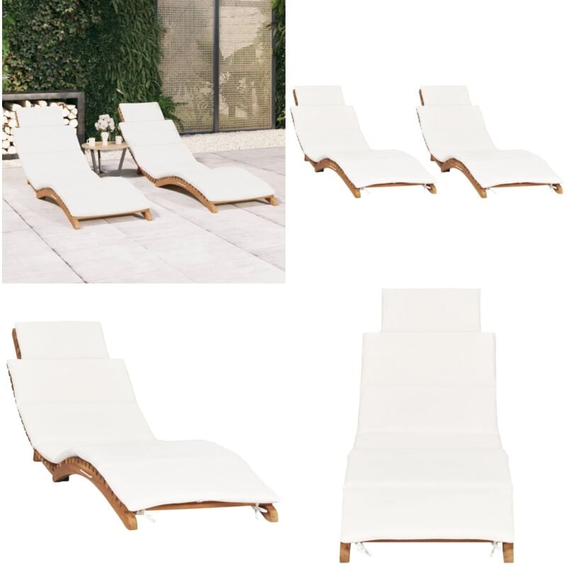 Chaises longues lot de 2 avec coussins Bois massif de teck - Chaise Longue - Transats - Meubles De Jardin - Salon De Jardin - Jardin - Home & Living
