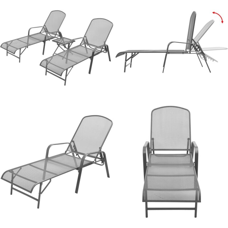 Chaises longues lot de 2 avec table Acier Anthracite - Chaise Longue - Mobilier De Jardin - Transats - Set De Chaises Longues - Jardin - Home & Living