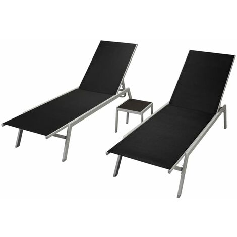 Chaises longues 2 pcs avec table Acier et textilène Noir 42865 Chaises longues 2 pcs avec table Acier et textilène Noir 42865
