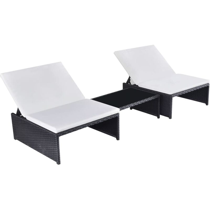 Chaises longues 2 pcs avec table Résine tressée Noir