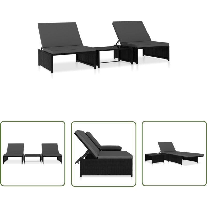 Les Tendances - The Living Store Chaises inclinables de jardin lot de 2 et table résine tressée - Chaise De Jardin Inclinable - Fauteuil De Jardin