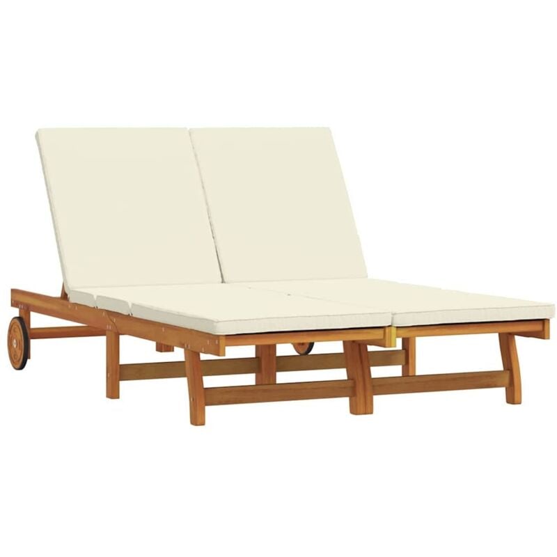 Vidaxl - Chaise longue double avec des roulettes et un coussin en bois d'acacia massif