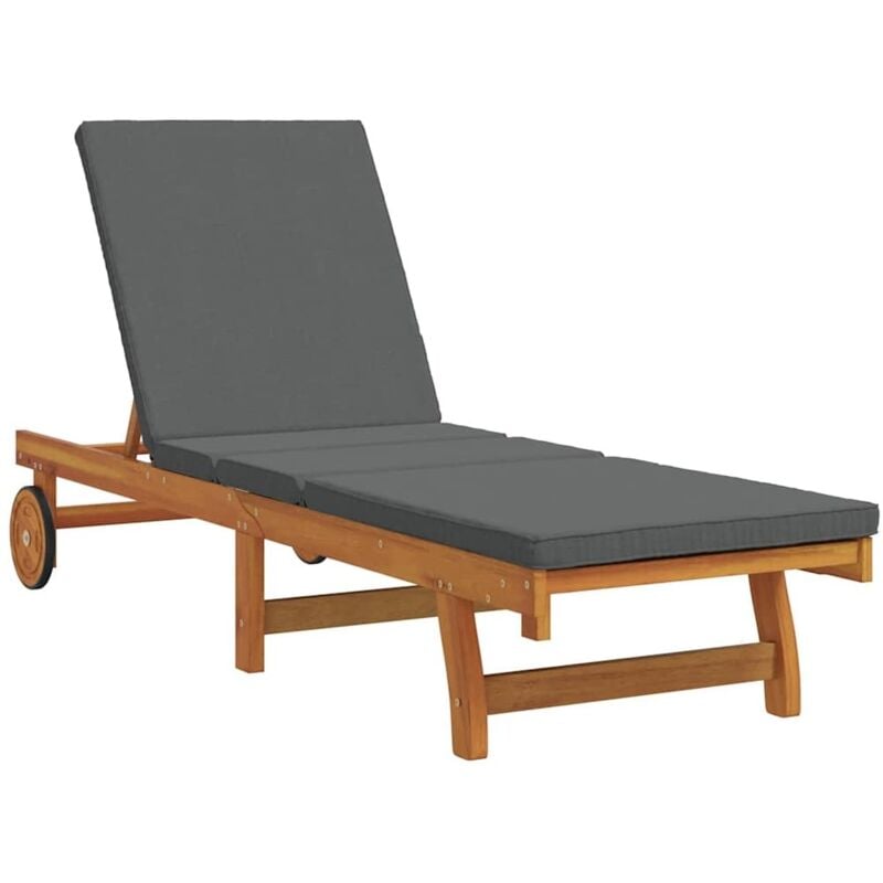 Vidaxl - Fauteuil relax avec des roulettes et un coussin gris foncé en bois massif