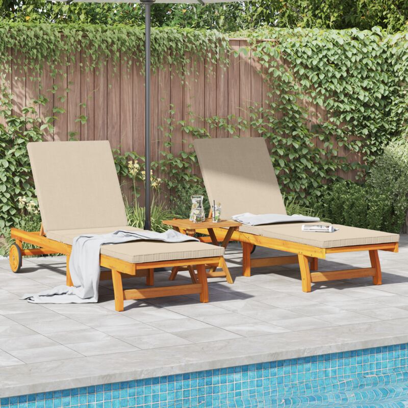 Transats vidaXL 2 pcs avec roues et coussins en bois d'acacia