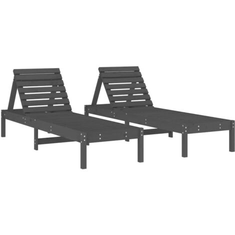 Chaises longues 2 pcs gris 199,5x60x74 bois massif de pin