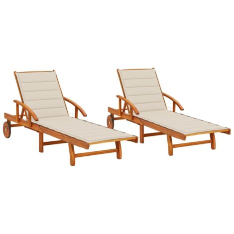 Chaises longues 2 pcs,Transat relax,Fauteuil de jardin Moderne avec coussins Bois d'acacia solide GF46875