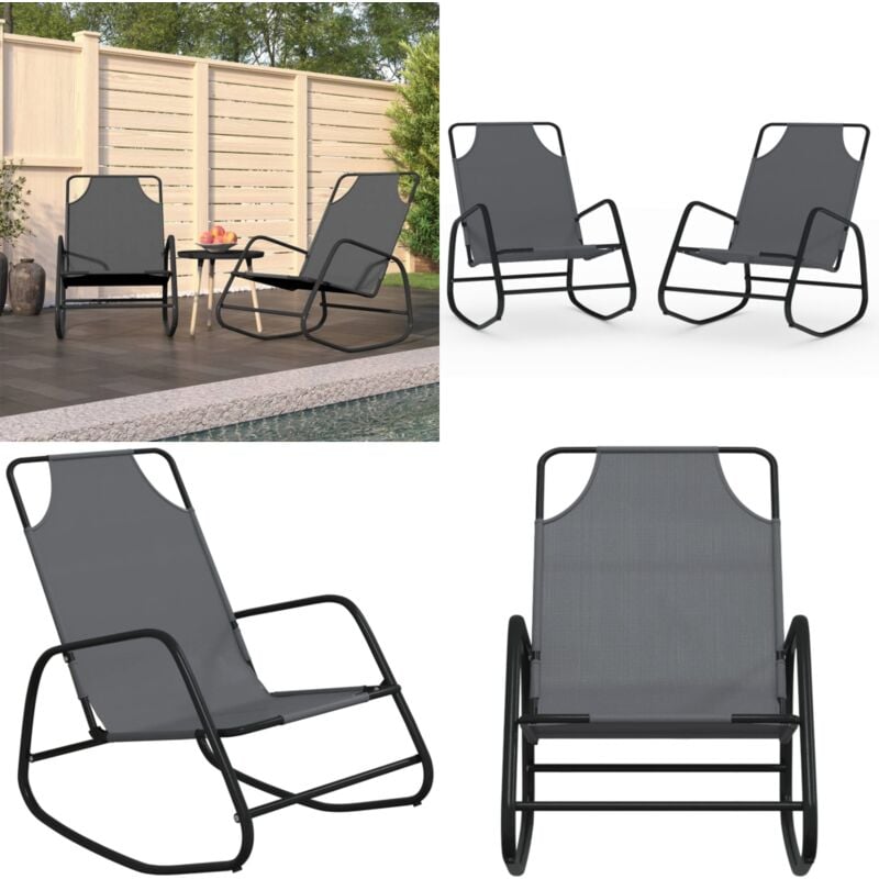 Vidaxl - Chaises longues à bascule 2 pcs Gris Acier et textilène - Chaise Longue - Transats - Fauteuil De Jardin - Relax - Bain De Soleil - Home &