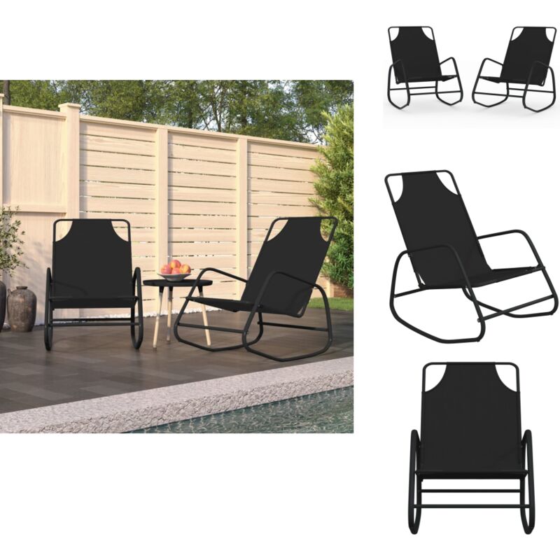 Chaises longues à bascule 2 pcs Noir Acier et textilène - Chaise Longue - Transats - Fauteuil De Jardin - Relaxations - Meubles De Jardin