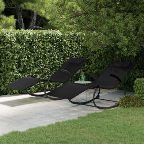 Chaises longues à bascule 2 pcs Noir Acier et textilène vidaXL
