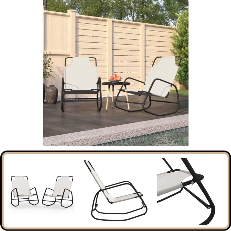 Vidaxl - Chaises longues à bascule lot de 2 crème acier et textilène - Chaise Longue - Transats - Bain De Soleil - Fauteuil De Jardin - Meubles De
