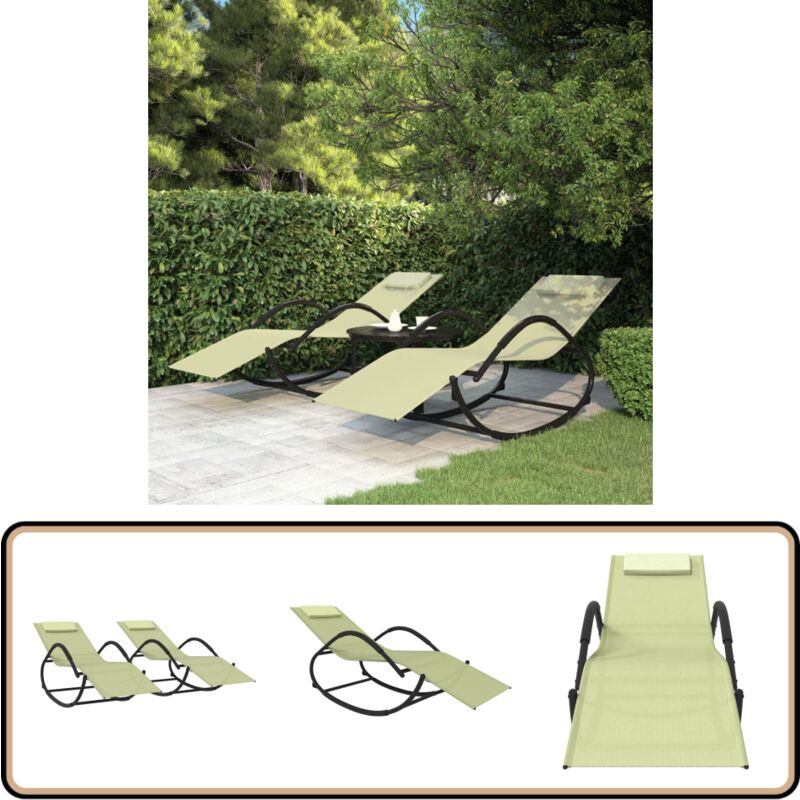 Vidaxl - Chaises longues à bascule lot de 2 crème acier et textilène - Chaise Longue - Transats - Mobilier De Jardin - Salon De Jardin - Détente