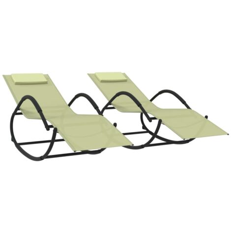 Chaises longues à bascule lot de 2 crème acier et textilène vidaXL