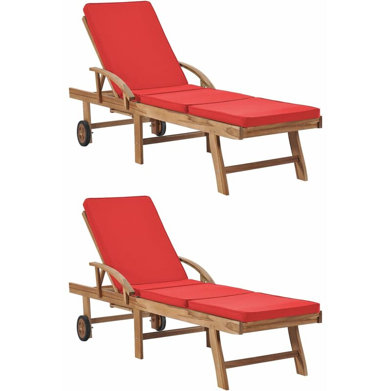 Vidaxl - Chaises longues avec coussins 2 pcs Bois de teck solide Rouge