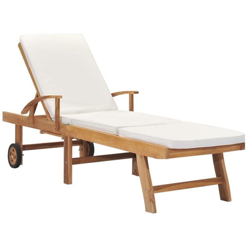 Vidaxl - Chaise longue avec coussin Bois de teck solide Crème