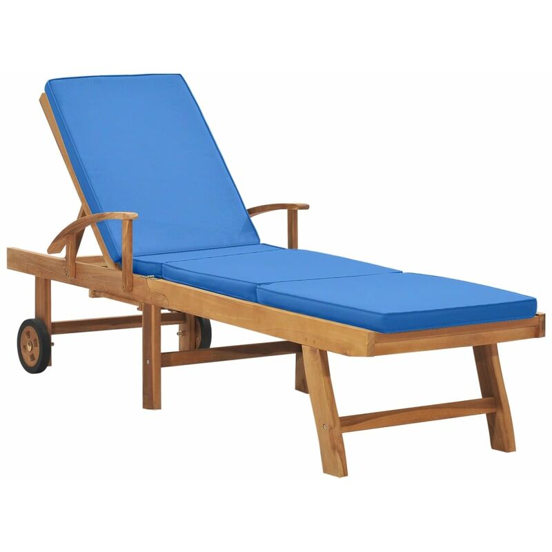 Vidaxl - Chaise longue avec coussin Bois de teck solide Bleu Bleu