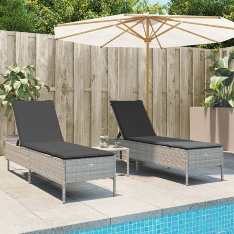 Chaises longues avec coussins-Bain de soleil-Transat de relaxation lot de 2 gris résine tressée 515707