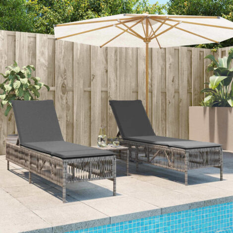 Chaises longues avec coussins-Bain de soleil-Transat de relaxation lot de 2 gris résine tressée 528920