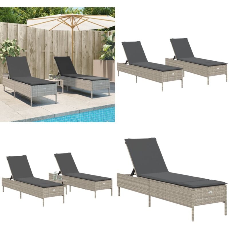 Chaises longues avec coussins lot de 2 gris résine tressée - Chaise Longue - Bain De Soleil - Fauteuil De Jardin - Mobilier De Jardin - Résine