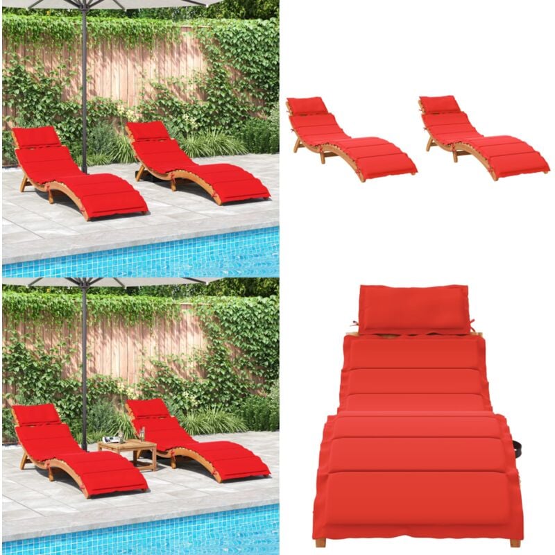 Chaises longues avec coussins lot de 2 rouge bois massif acacia - Chaise Longue - Bain De Soleil - Mobilier De Jardin - Transats - Jardin - Home &