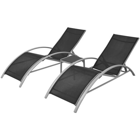 Chaises longues avec table Aluminium Noir   - Noir