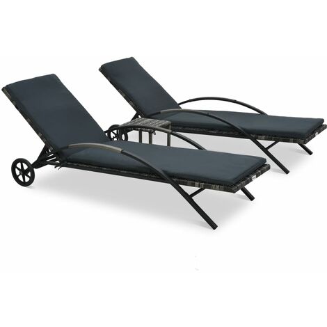 Chaises longues avec table Résine tressée Anthracite