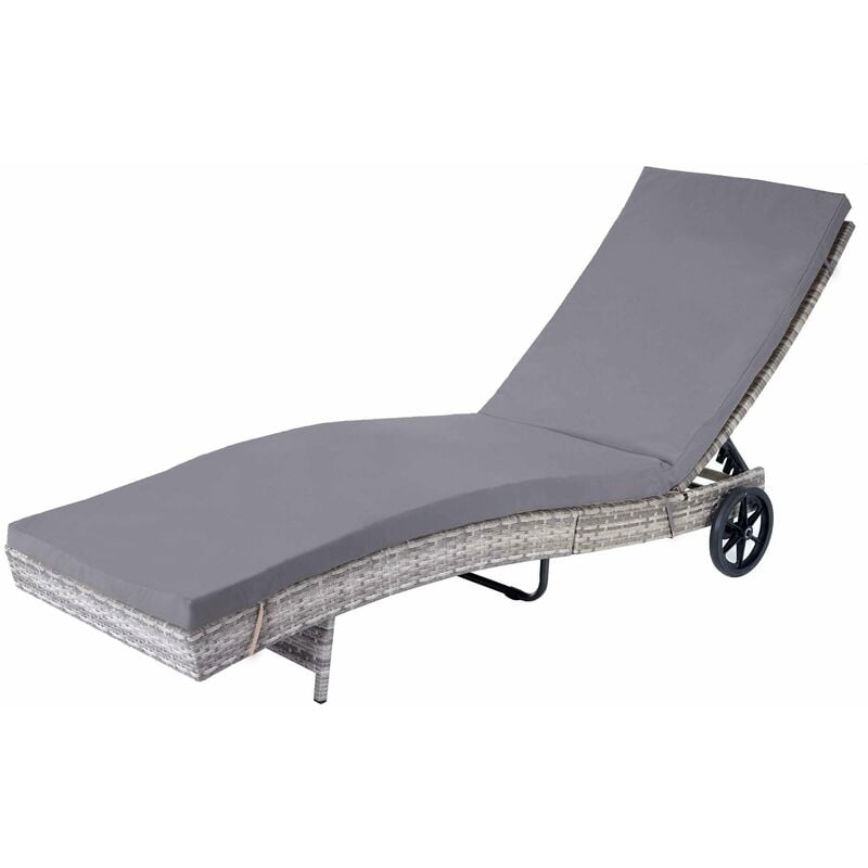Chaises longues bain de soleil transat de jardin en poly-rotin gris oreiller gris foncé 040002399